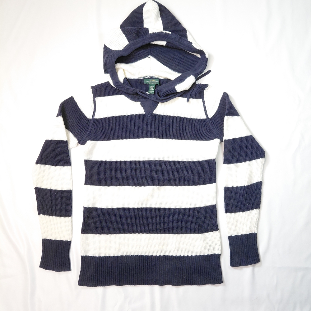 Lauren Ralph Lauren Lauren Jeans Co Women's Pullover Hoodie White Navy Blue XS